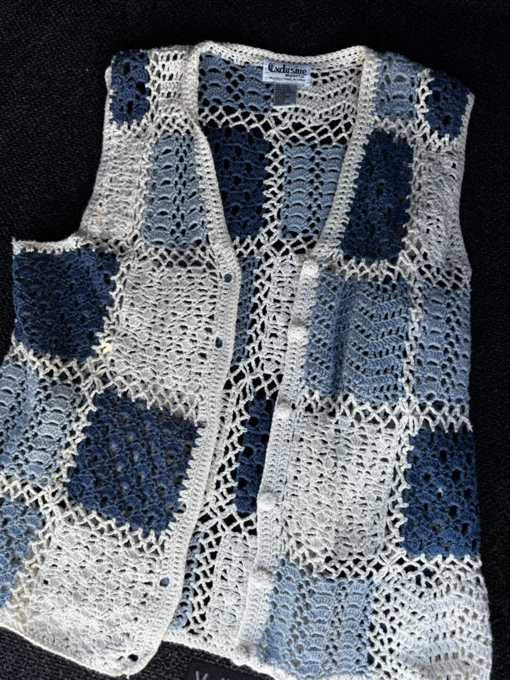 Exclusive Crochet Patchwork Vest - Blue & White